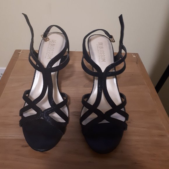 Black Metallic Glitter Heeled Sandals - Picture 3 of 11